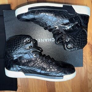 CHANEL Black Embossed High-Top Men’s Sneakers